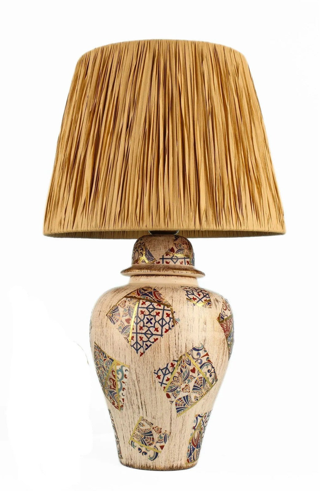 Candeeiro de Mesa de Cerâmica – Diâmetro 33 cm – Altura 50 cm – Cor Creme