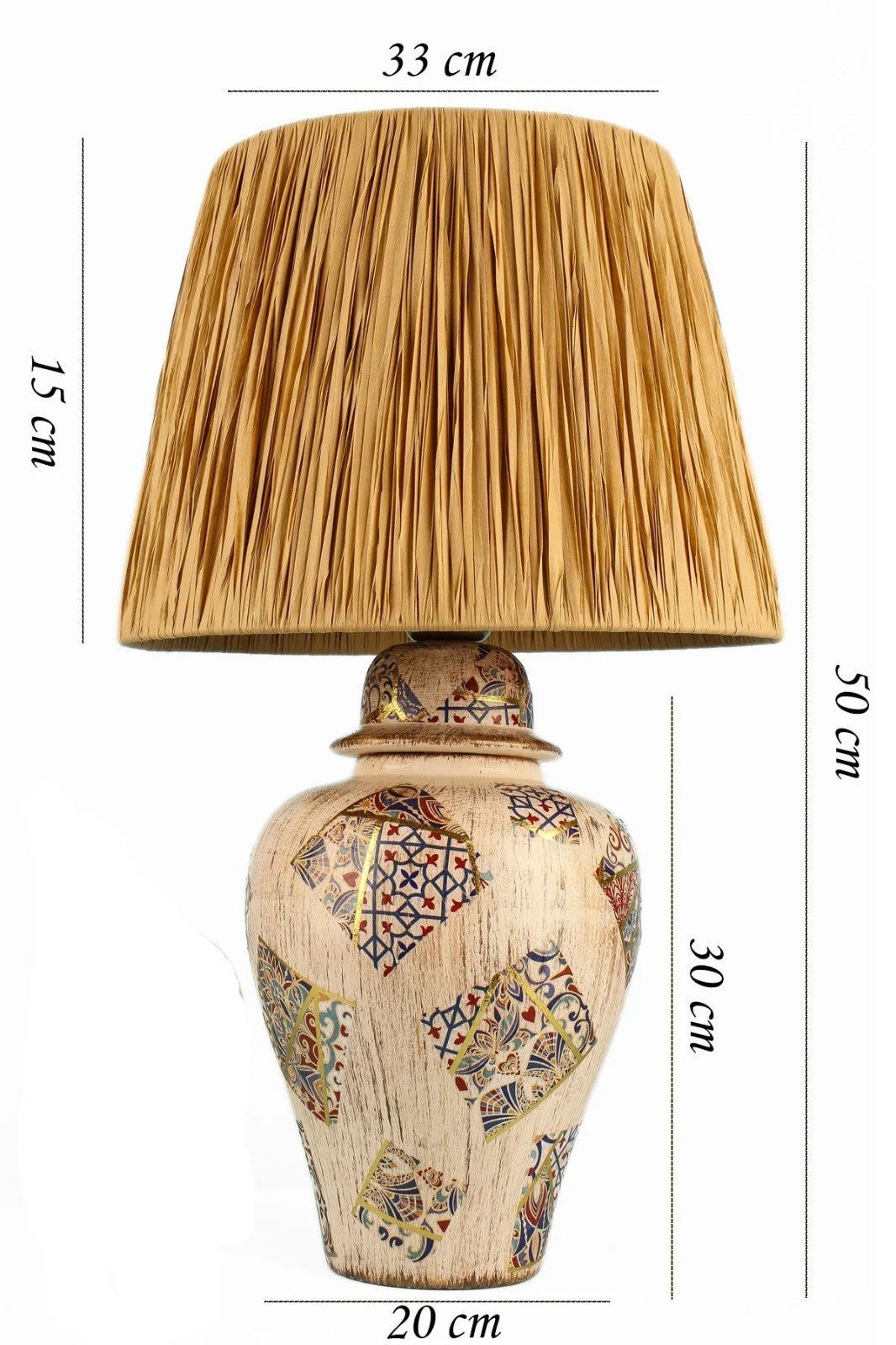 Candeeiro de Mesa de Cerâmica – Diâmetro 33 cm – Altura 50 cm – Cor Creme