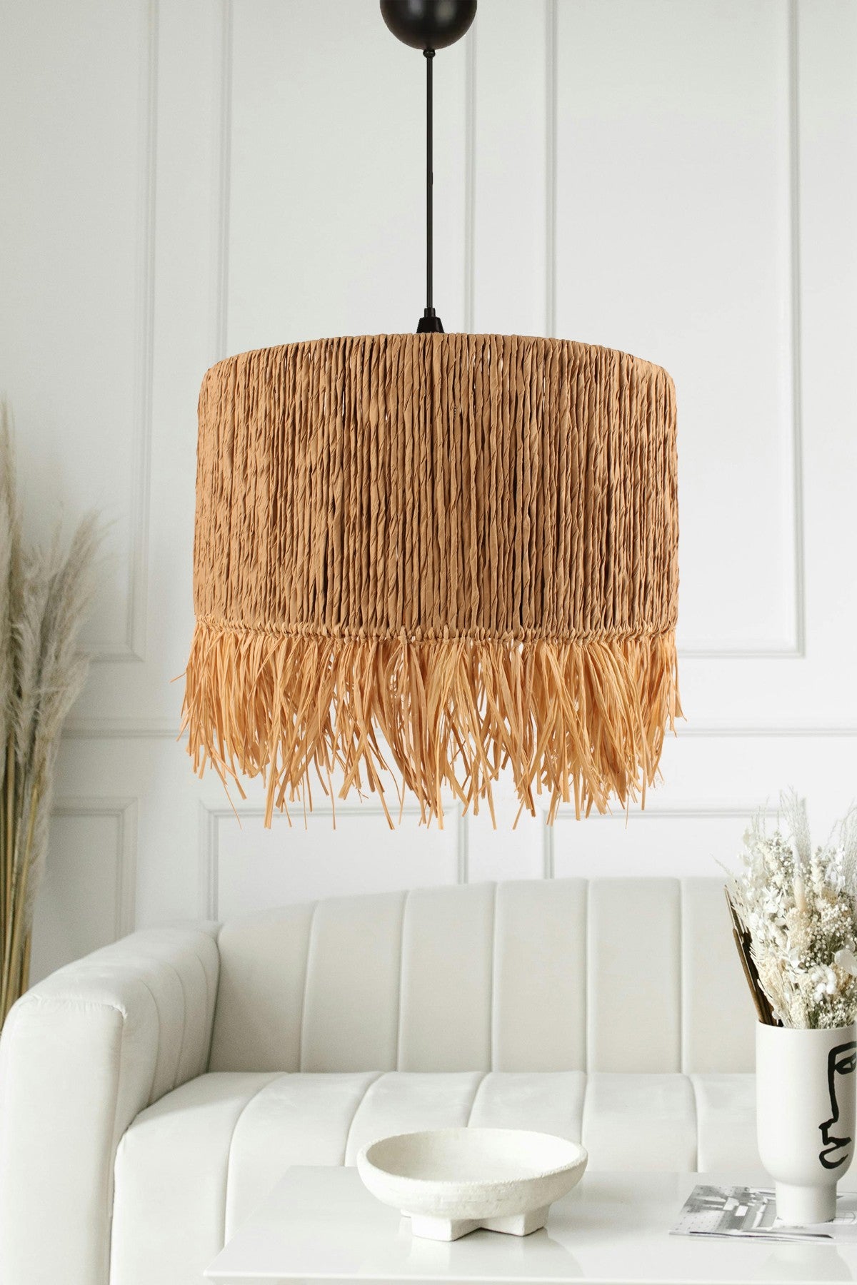 Candeeiro de Teto – 30-85 cm – Carvalho – Plástico com tampa de juta