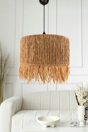 Candeeiro de Teto – 30-85 cm – Carvalho – Plástico com tampa de juta