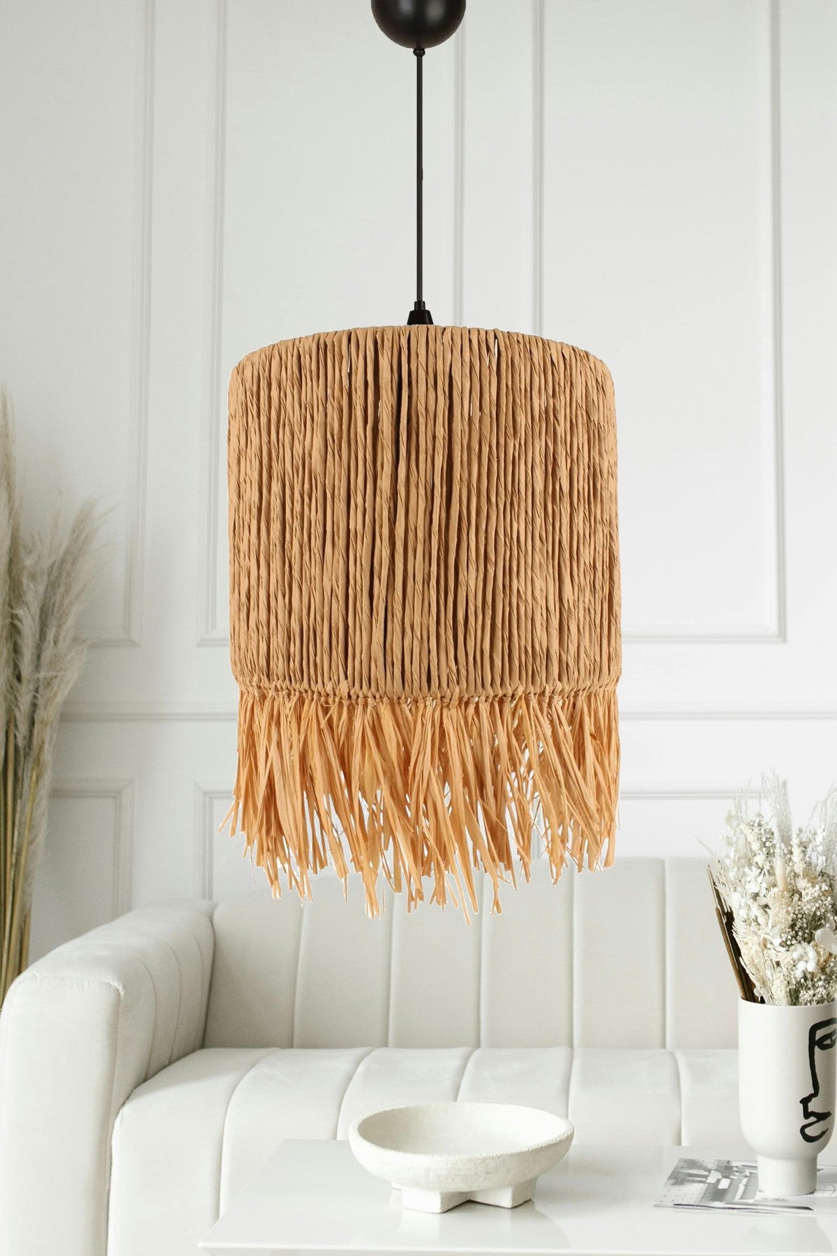 Candeeiro de Teto – 25-67 cm – Carvalho – Plástico/Juta