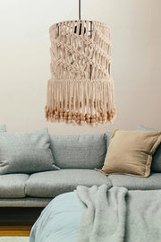 Candeeiro de Teto – 27-85 cm – Creme – Plástico e Macramé