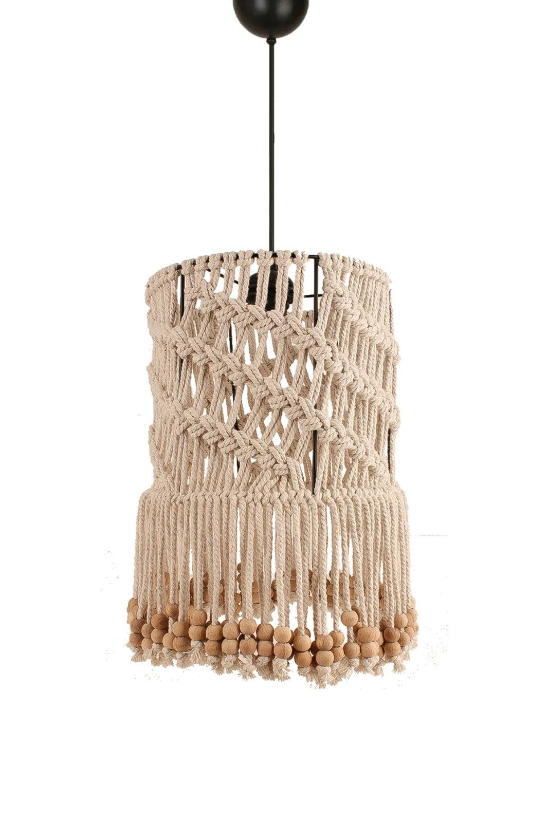 Candeeiro de Teto – 27-85 cm – Creme – Plástico e Macramé