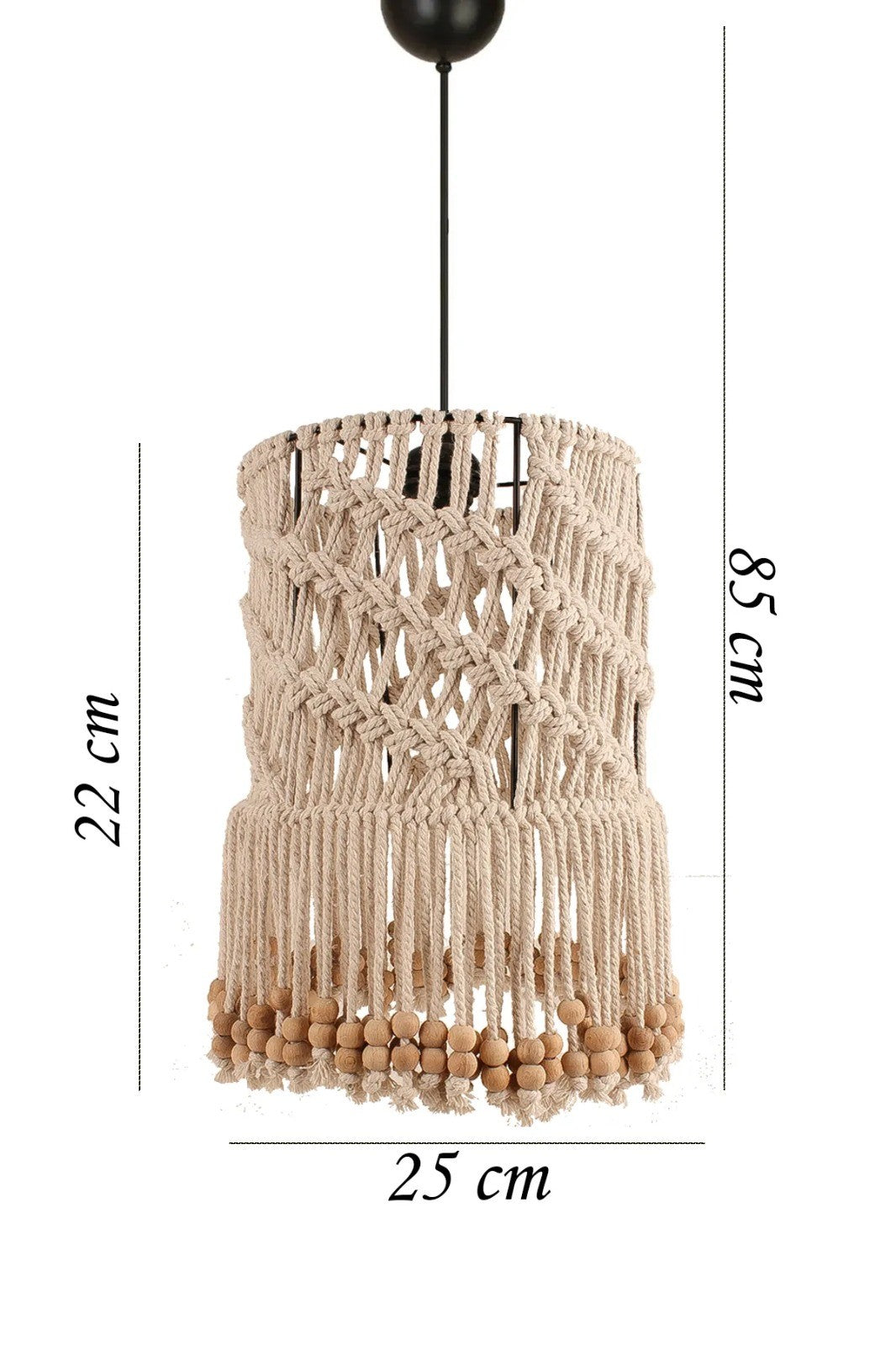 Candeeiro de Teto – 27-85 cm – Creme – Plástico e Macramé
