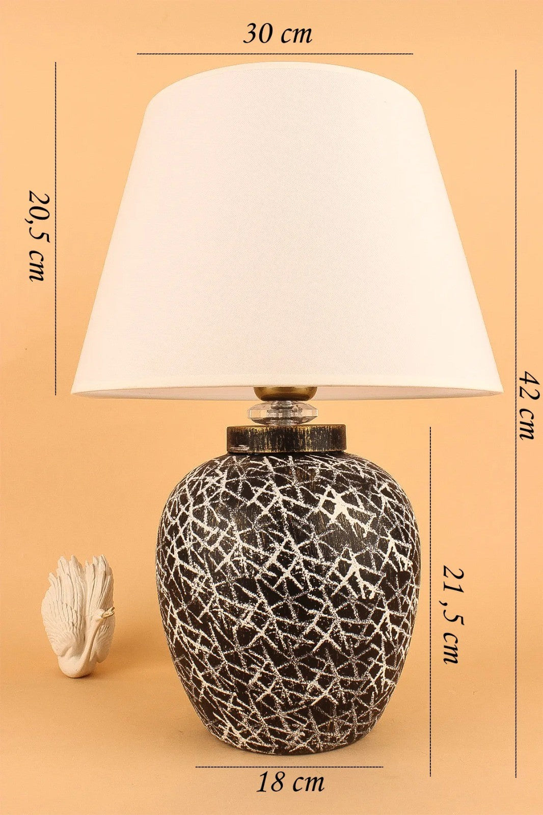 Candeeiro de Mesa – 42 cm – Preto e Branco – Cerâmica