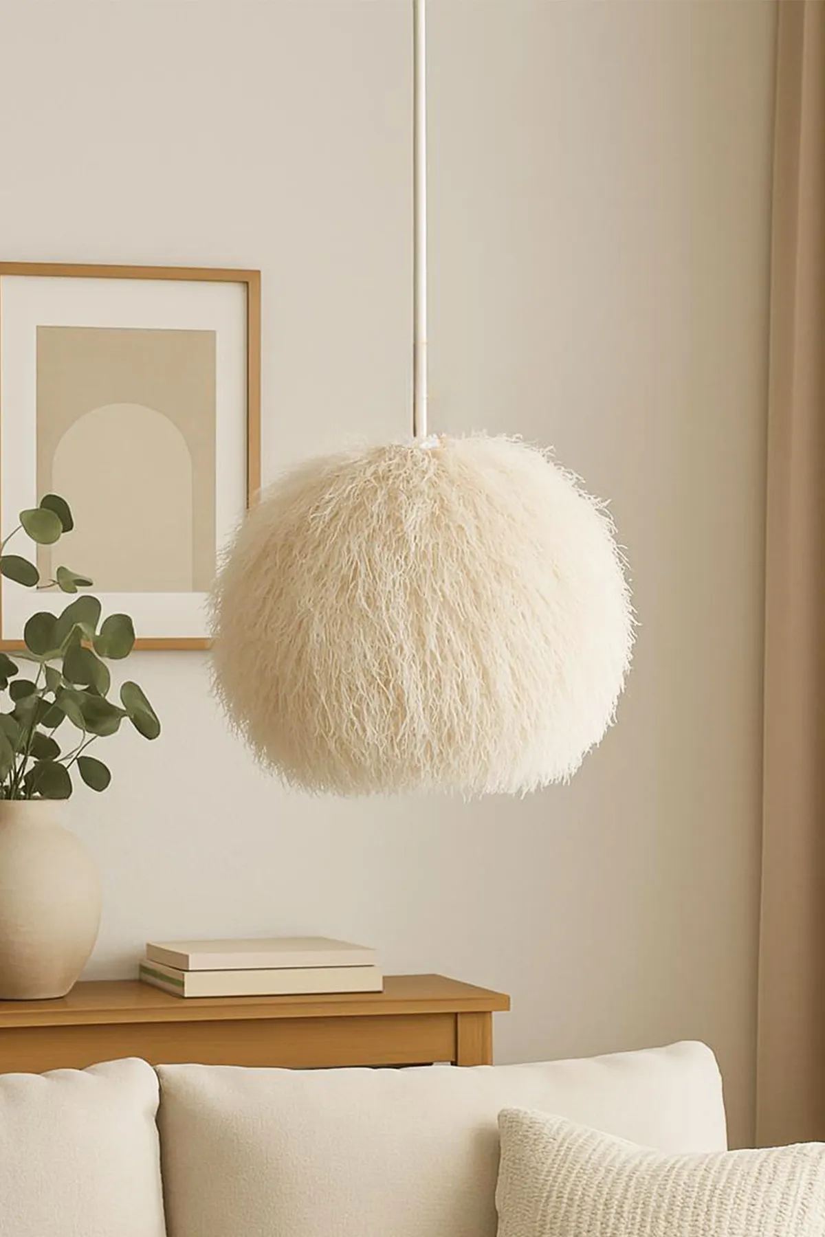 Candeeiro de Teto – Ø35 h:35 cm – Branco – Plástico com cúpula de juta