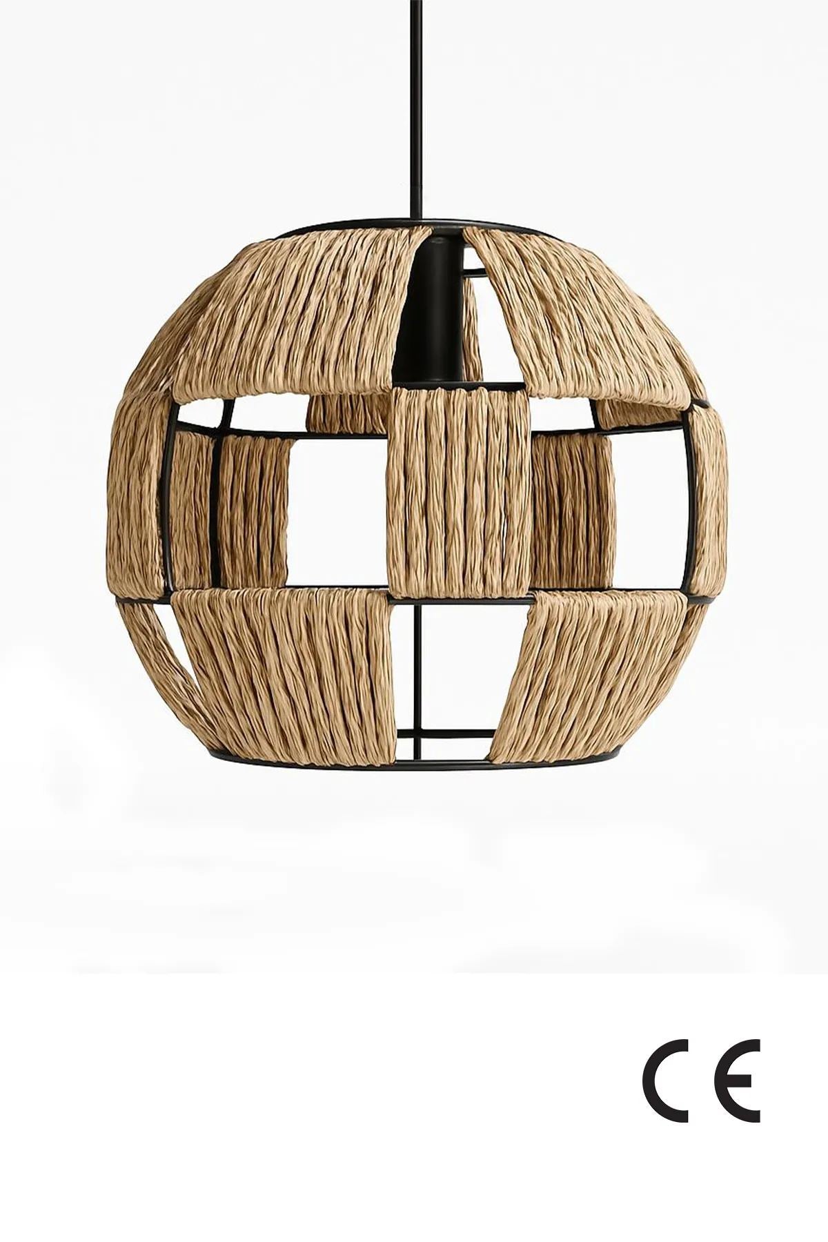 Candeeiro de Teto – Ø30 h:24 cm – Ecru – Metal e Rafia