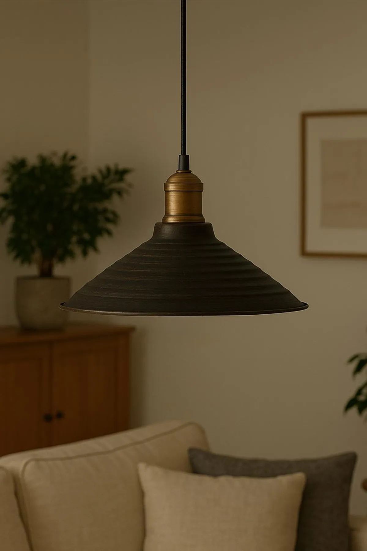 Candeeiro de Teto – Ø28 cm – Preto – Plástico e Metal