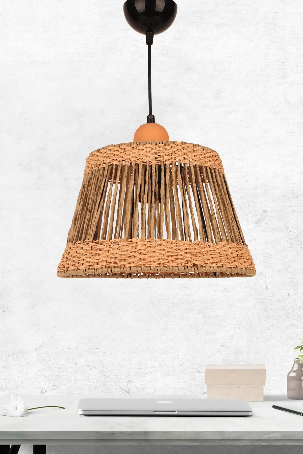 Candeeiro de Teto – 25-62 cm – Laranja – Plástico com Rafia