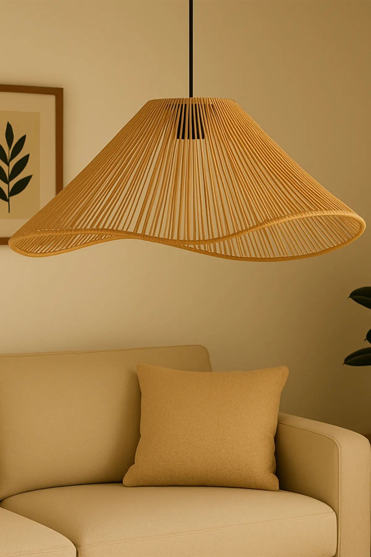 Candeeiro de Teto – 19-55 cm – Laranja – Metal e Ráfia