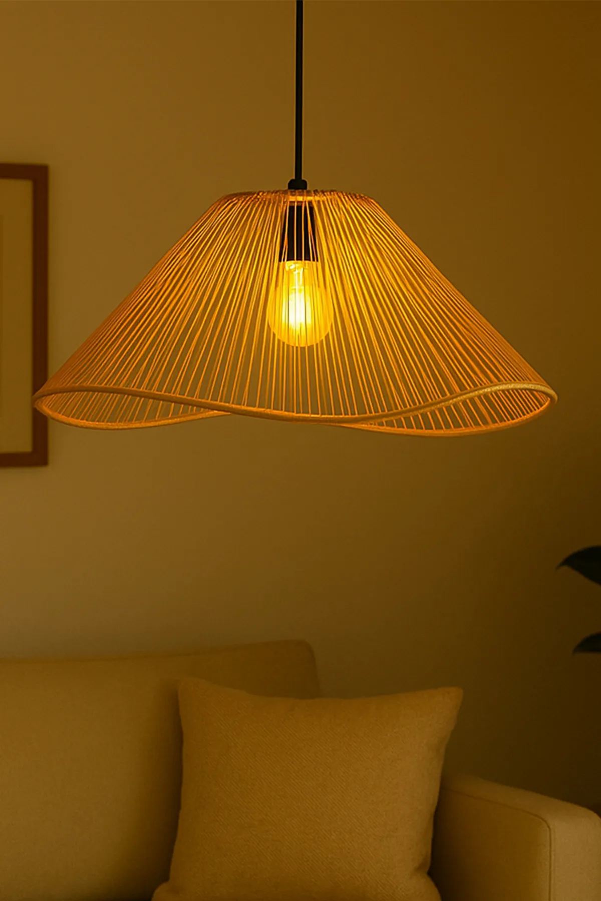 Candeeiro de Teto – 19-55 cm – Laranja – Metal e Ráfia