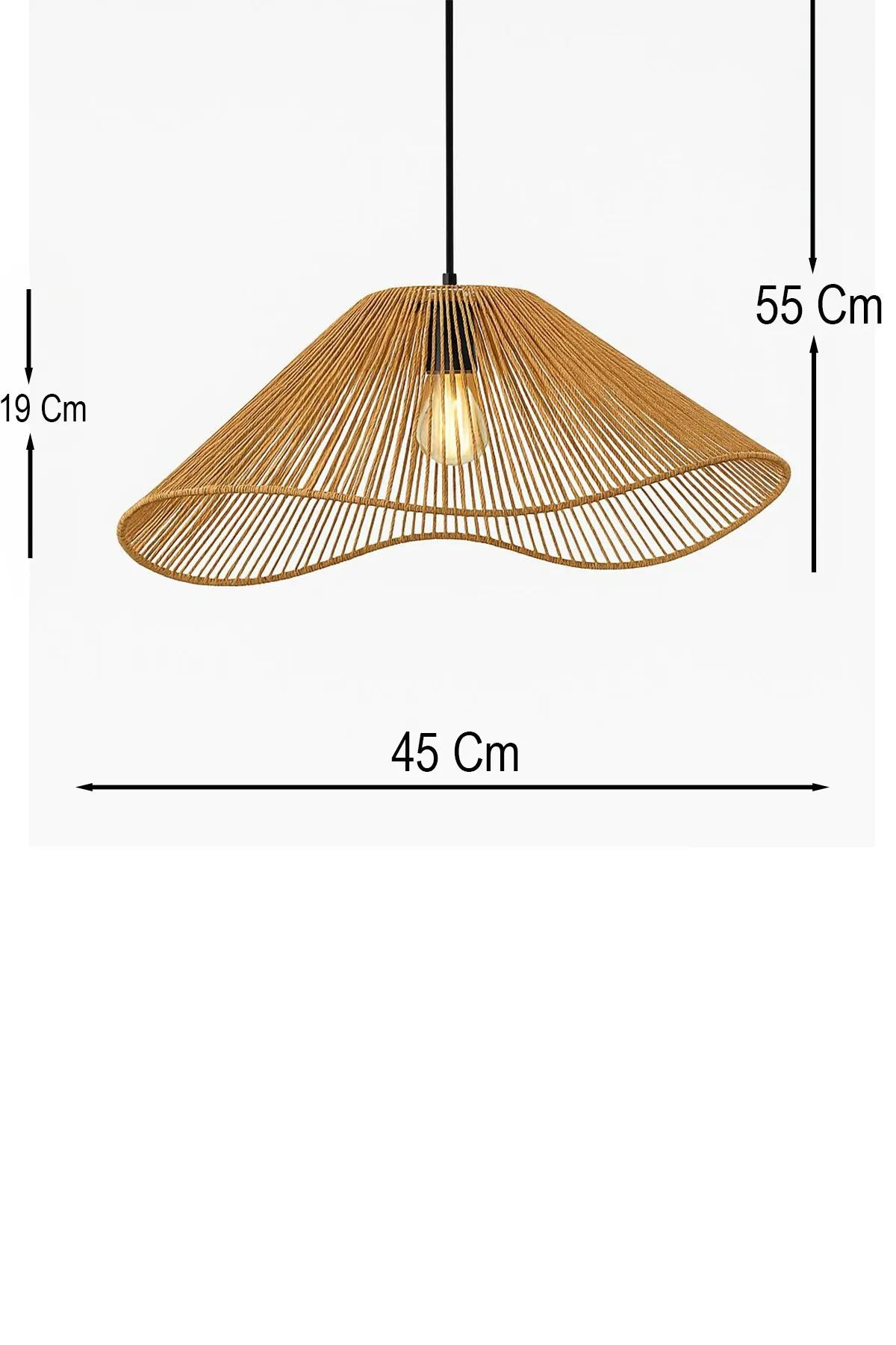 Candeeiro de Teto – 19-55 cm – Laranja – Metal e Ráfia