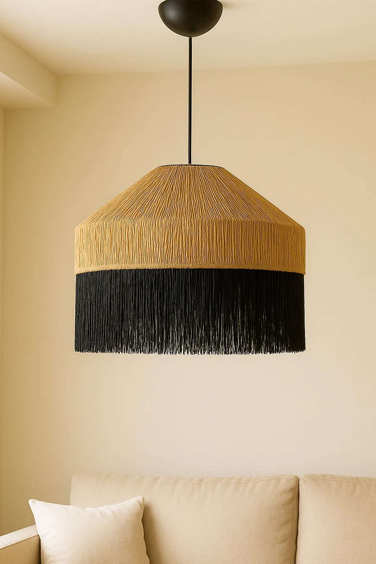 Candeeiro de Teto – 36-70 cm – Bege e Preto – Plástico