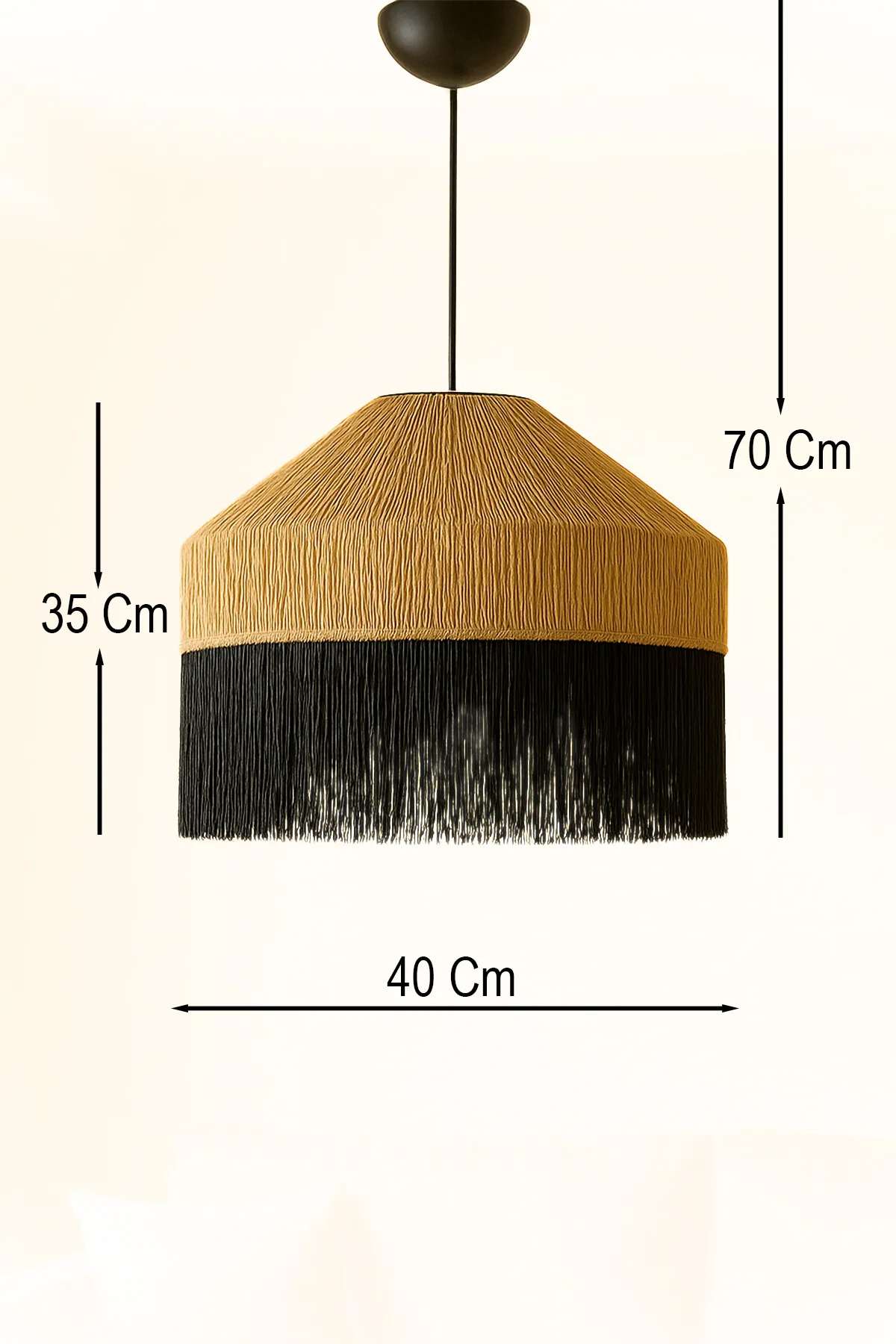 Candeeiro de Teto – 36-70 cm – Bege e Preto – Plástico