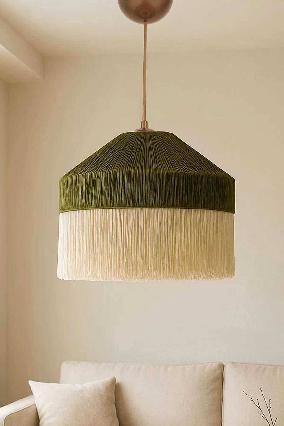 Candeeiro de Teto – 35-70 cm – Verde e Creme – Plástico