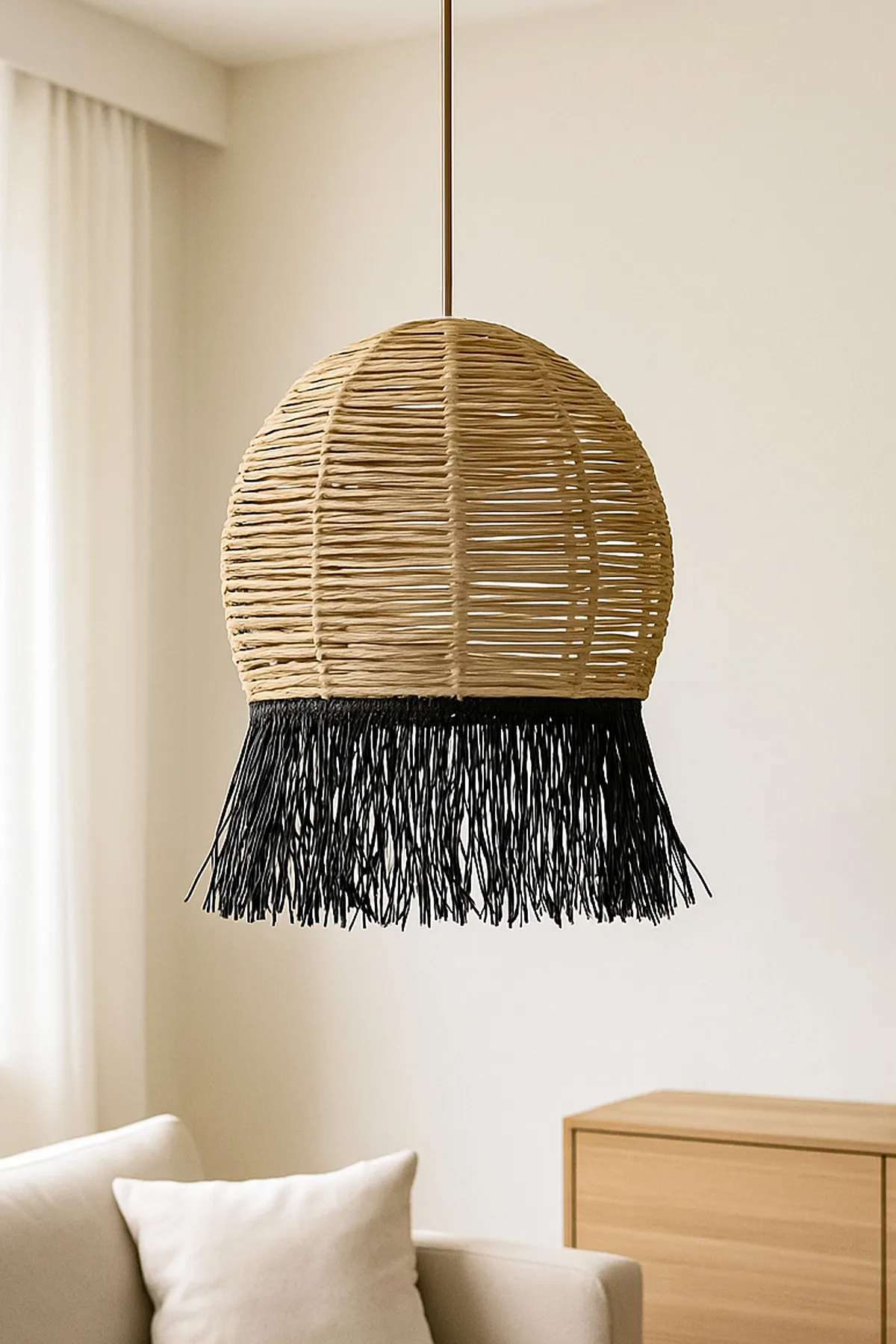 Candeeiro de Teto – 35 - 70 cm – Bege e Preto – Plástico
