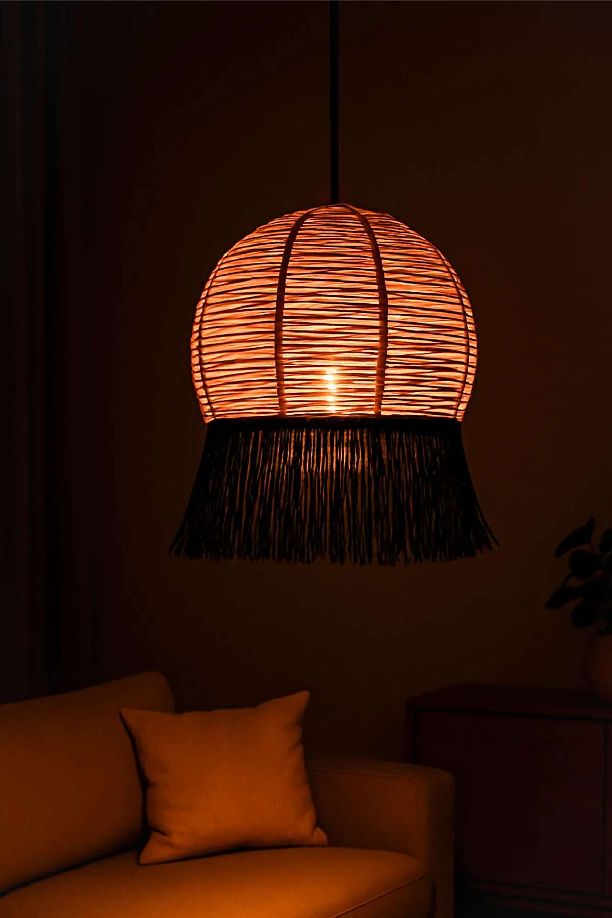 Candeeiro de Teto – 35 - 70 cm – Bege e Preto – Plástico