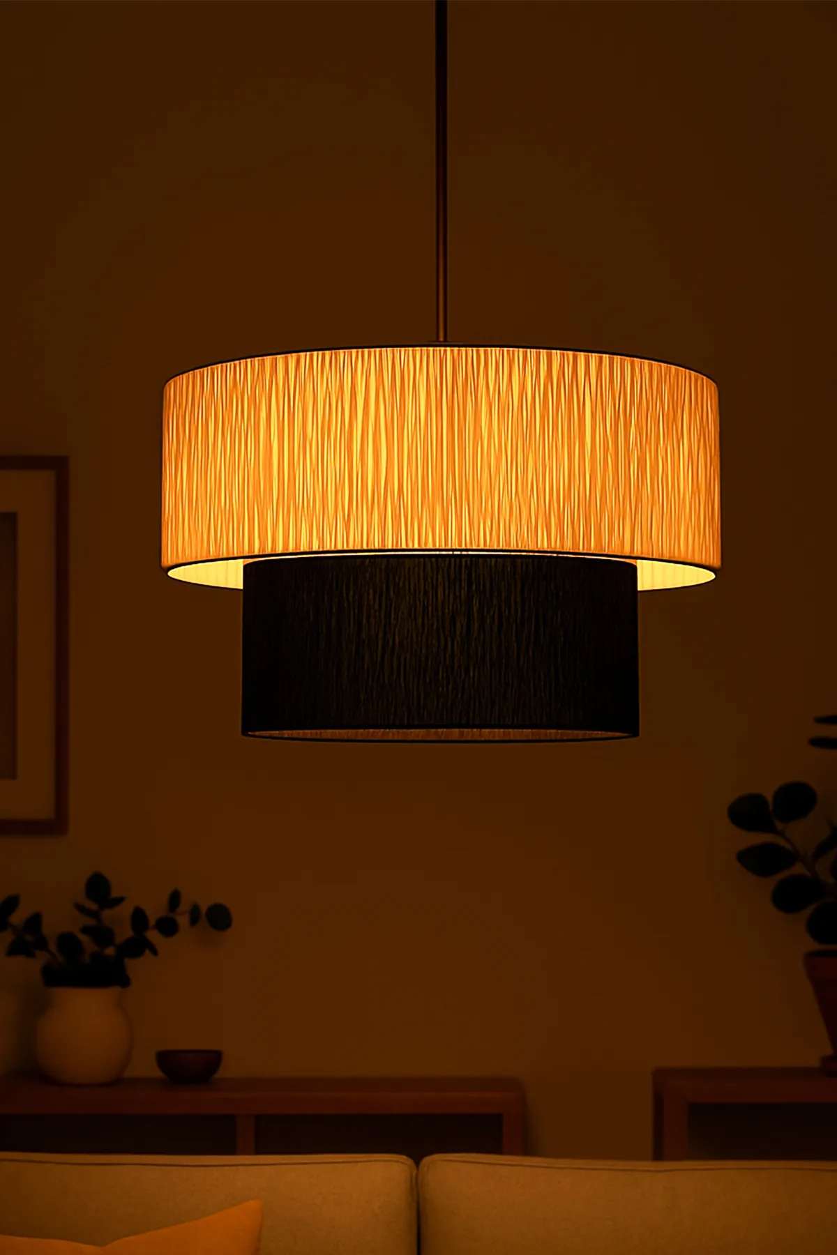 Candeeiro de Teto – 22-48 cm – Creme e preto – Plástico