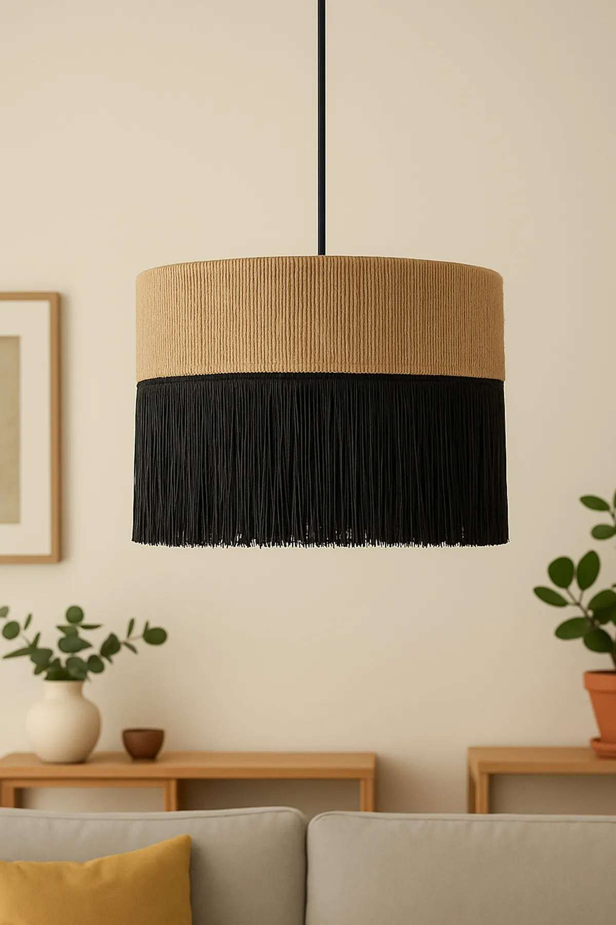 Candeeiro de Teto – 26-50 cm – Bege e Preto – Plástico