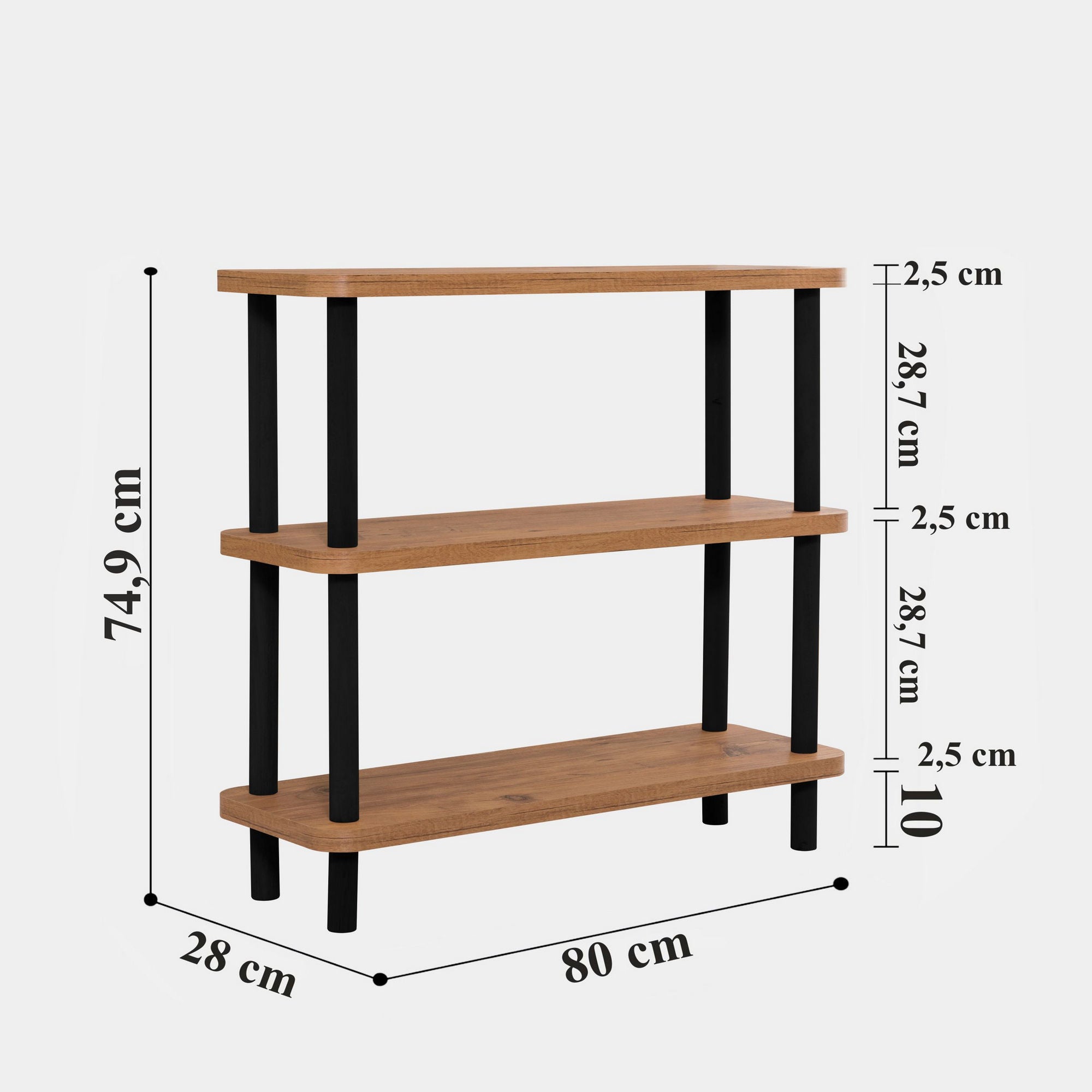Estante – 80 cm x 75 cm x 28 cm – Preto e Pinho Atlântico – Painel de partículas revestido a melamina
