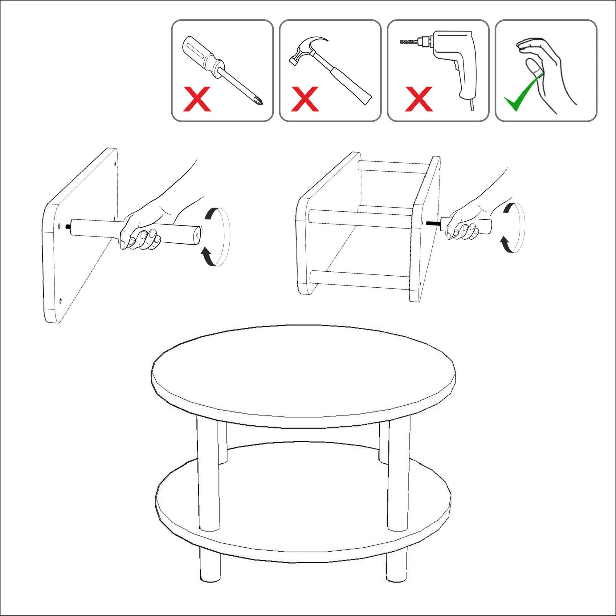 Mesa de Centro Rústica – 70 cm de Diâmetro x 43,7 cm de Altura – Pinho Atlântico – Painel de Partículas revestido a Melamina