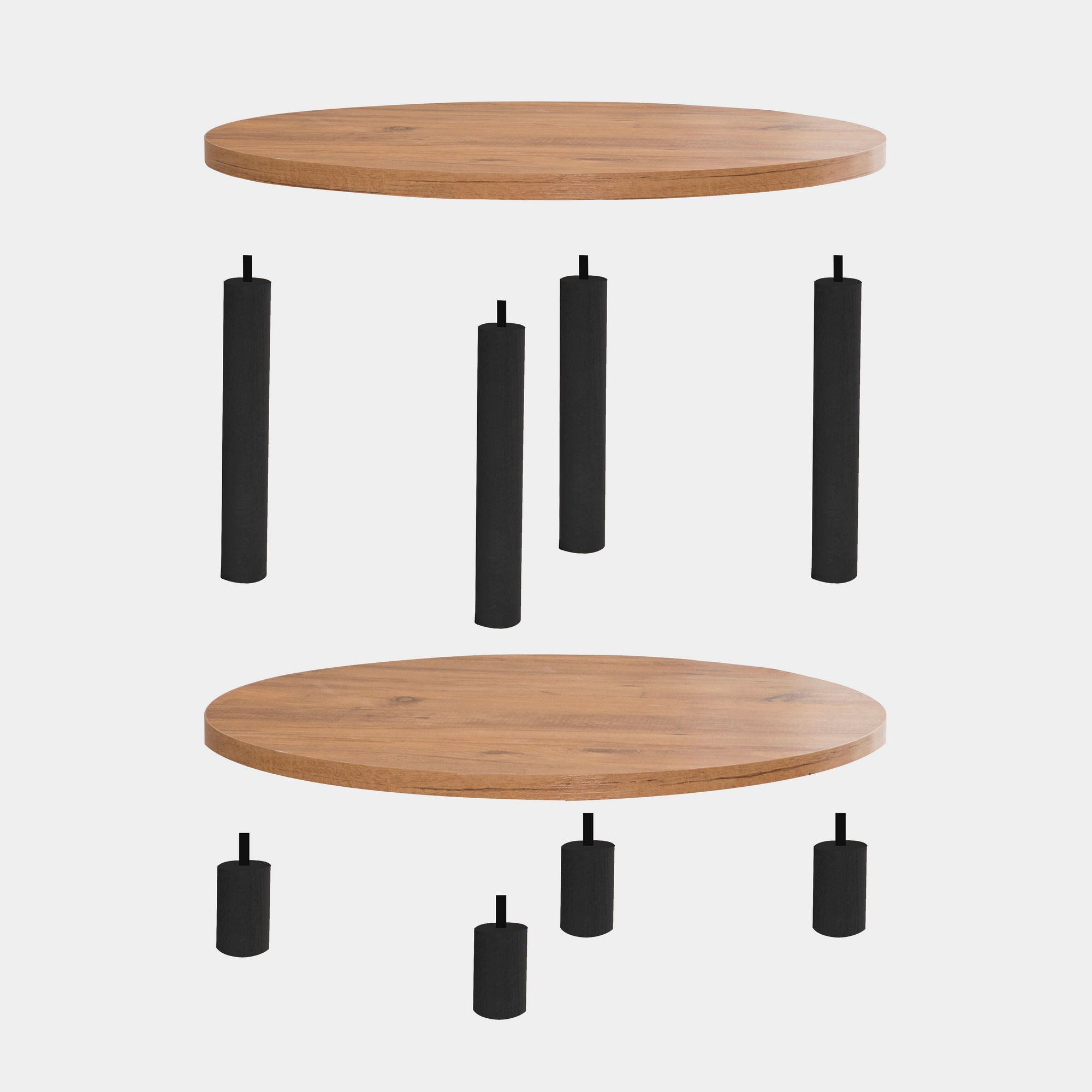 Mesa de Centro – 70 cm de Diâmetro – Preto e Pinho Atlântico – Painel de Partículas e Madeira