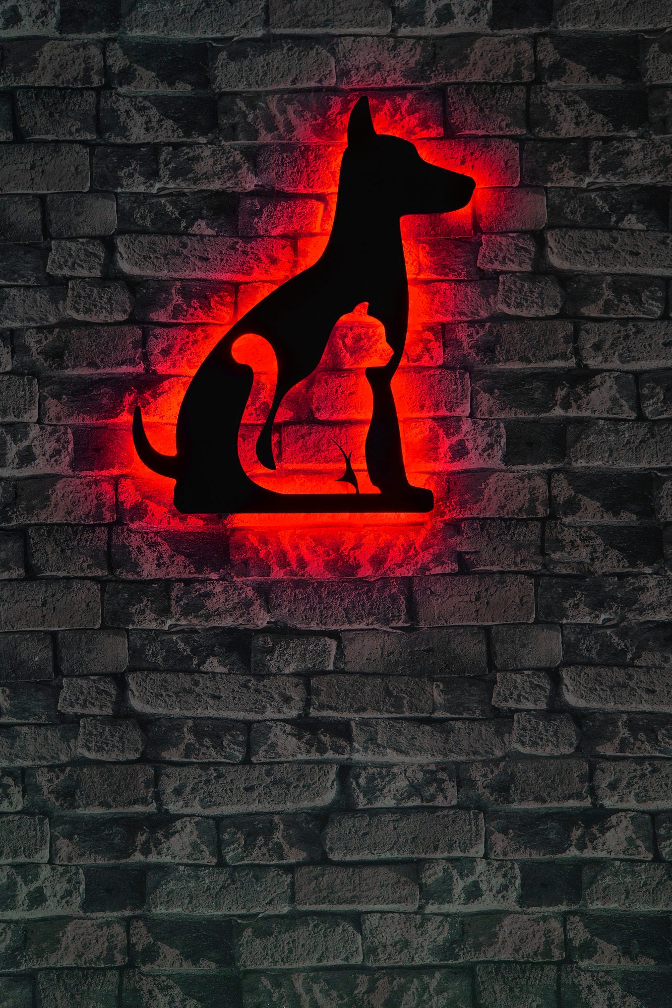 Painel LED Decorativo Vermelho 50x40cm - Iluminação Ambiente com 60 LEDs/m e Base MDF Preta