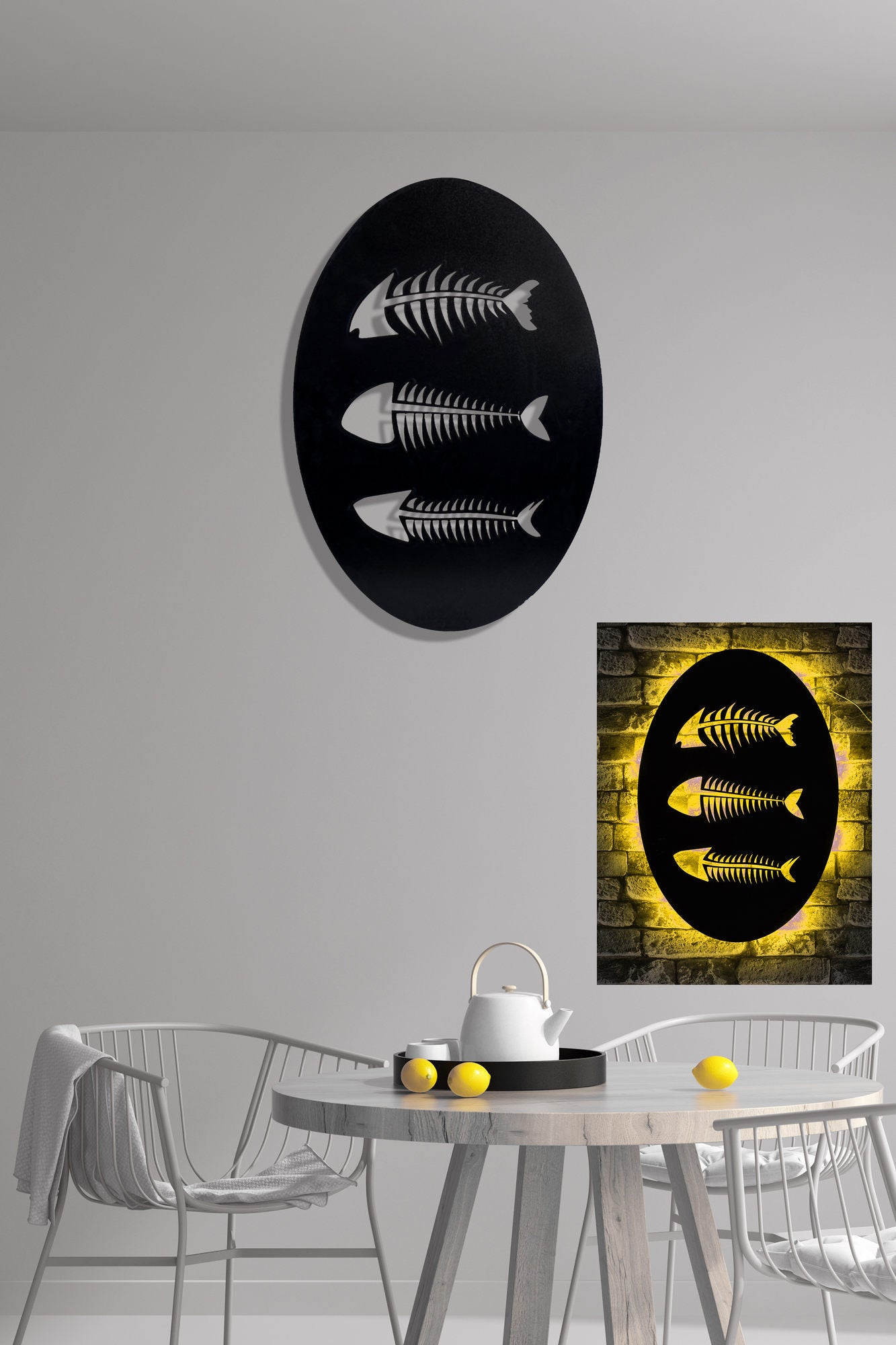 Painel Decorativo LED Amarelo 60x40cm com Base MDF Preta - 60 LEDs por Metro e Adaptador 12V Incluído