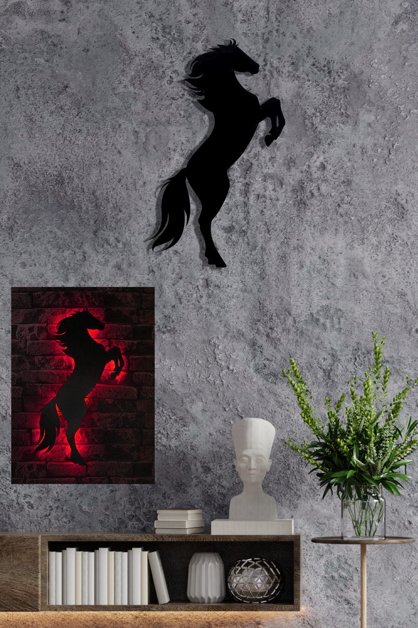 Iluminação LED Decorativa Vermelha 60x30cm - 60 LEDs por Metro com Base MDF Preta e Adaptador 12V