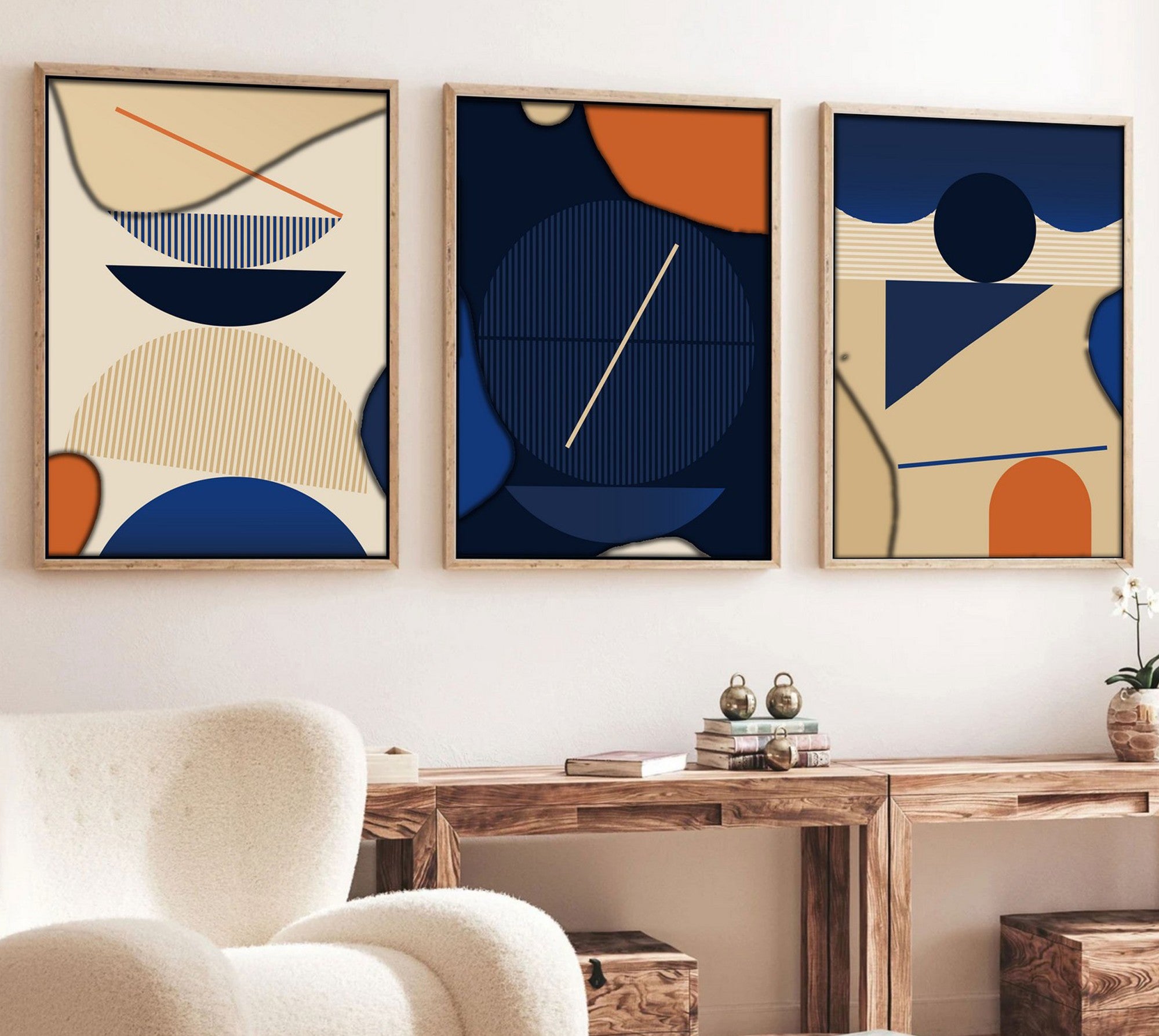 Quadro Decorativo MDF Emoldurado "Huhu101" - 3 Peças 30x40cm Multicolor com Moldura Madeira Maciça