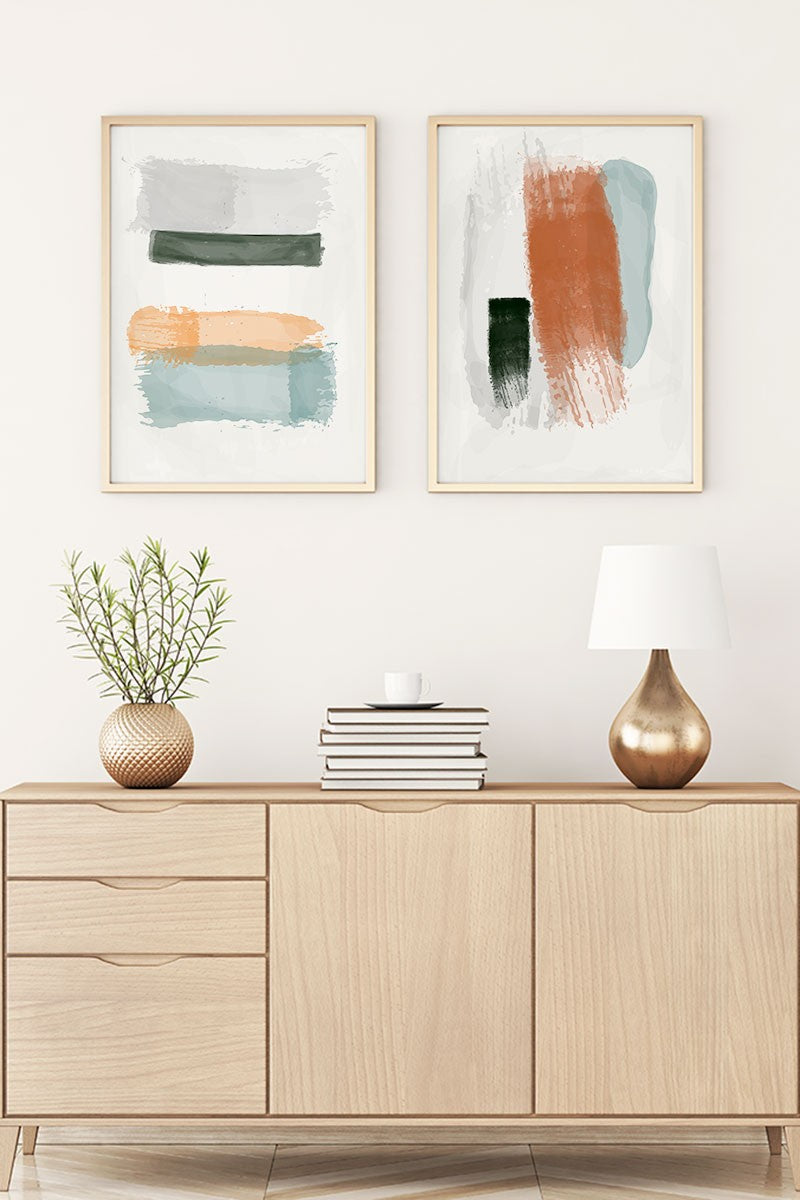 Conjunto de 2 Quadros Decorativos MDF Emoldurados 20x30cm - Multicolor com Moldura de Madeira Maciça