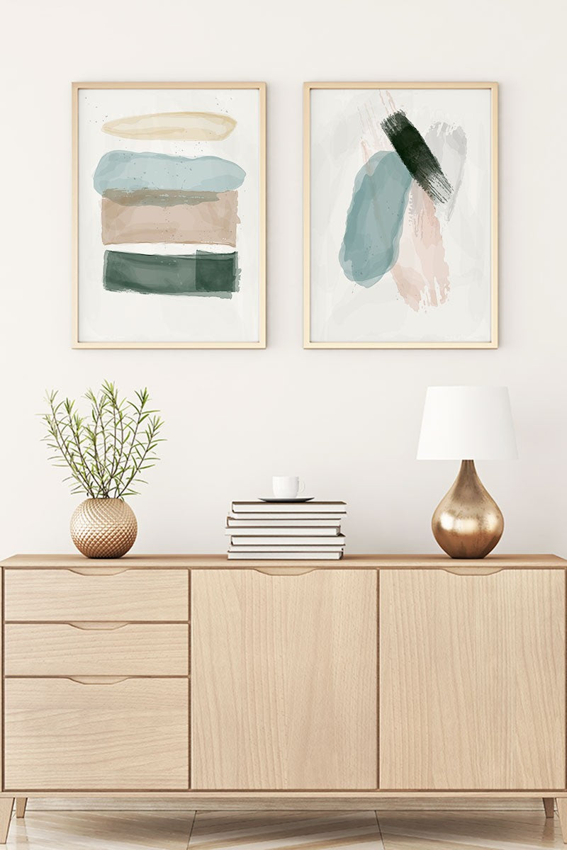 Conjunto de 2 Quadros Decorativos MDF Emoldurados Multicolor 70x50cm - Transforme o Seu Espaço com Arte Moderna