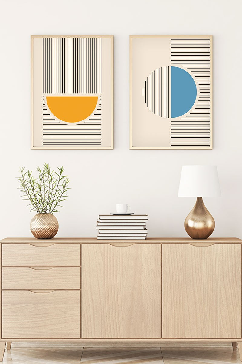 Conjunto de 2 Quadros Decorativos MDF Emoldurados 30x40cm - Multicolor com Moldura de Madeira Maciça