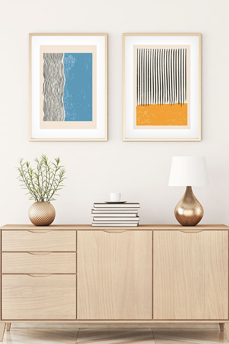 Conjunto de 2 Quadros Decorativos MDF Emoldurados Huhu107 - 20x30cm Multicolor com Moldura de Madeira Maciça