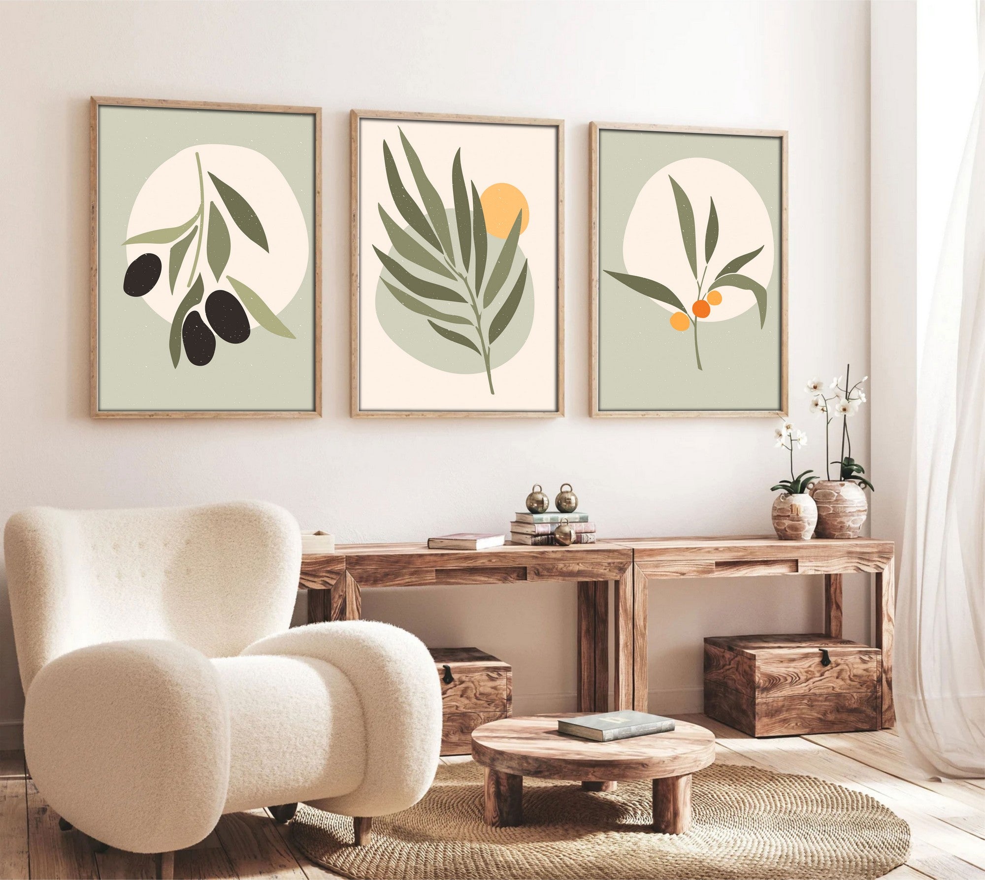 Quadro Decorativo MDF Emoldurado Multicolor 30x40cm - Conjunto 3 Peças Madeira Maciça