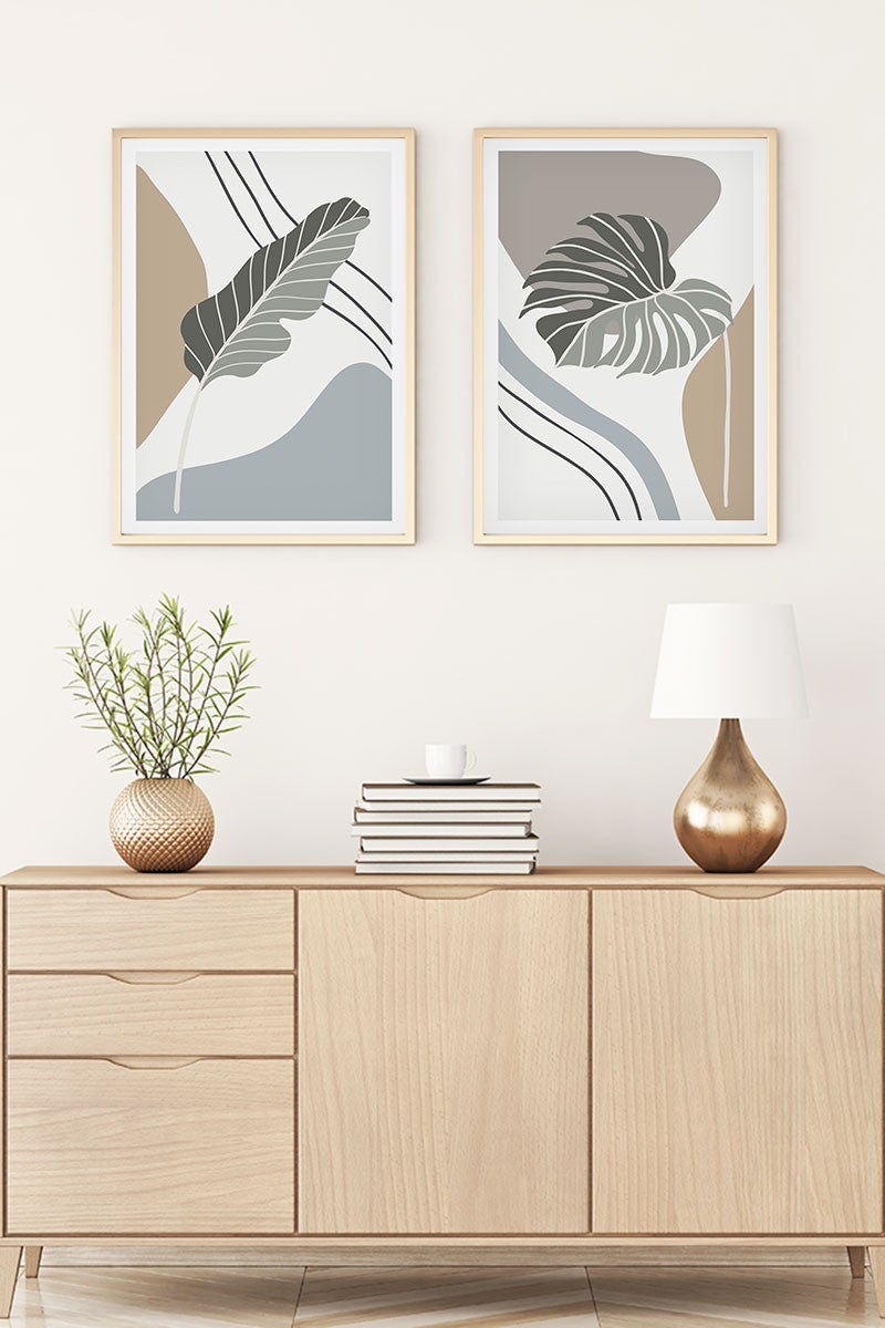 Quadro Decorativo MDF Emoldurado Multicolor Huhu119 - 2 Peças 35x50cm Madeira Maciça