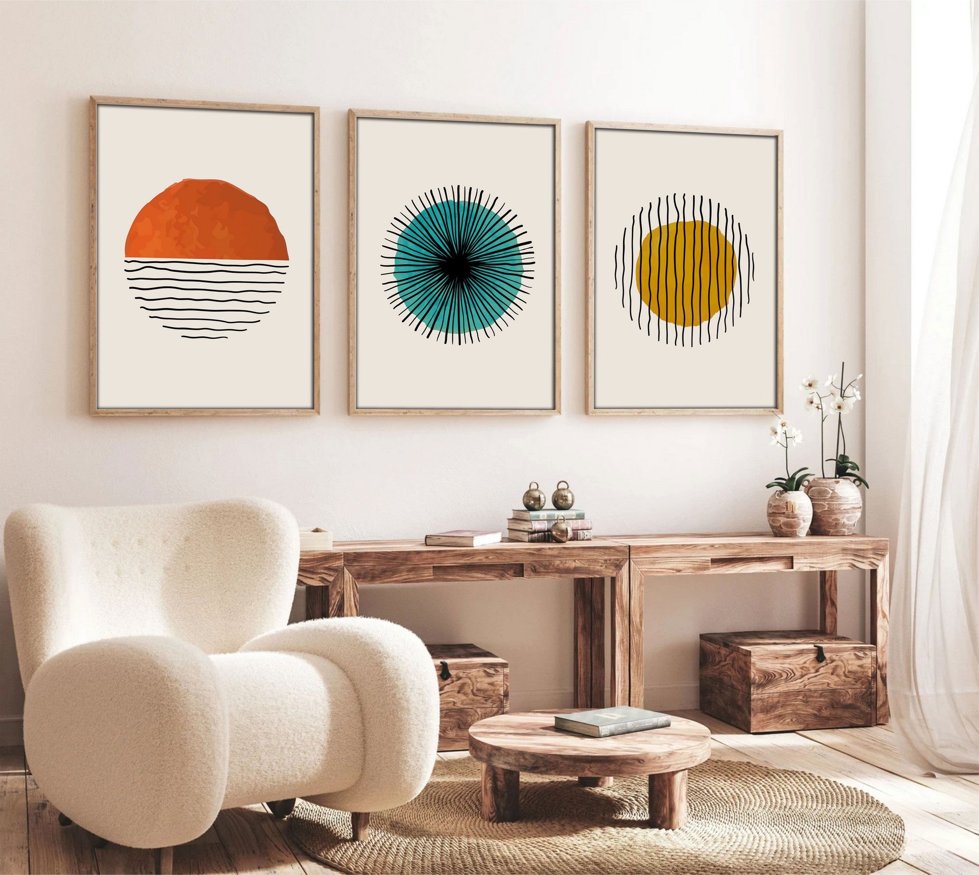 Quadro Decorativo MDF Emoldurado Multicolor 30x40cm - Conjunto 3 Peças Madeira Maciça