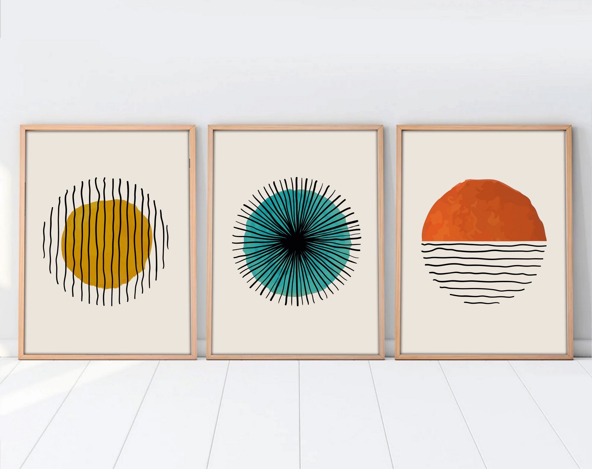 Quadro Decorativo MDF Emoldurado Multicolor 30x40cm - Conjunto 3 Peças Madeira Maciça
