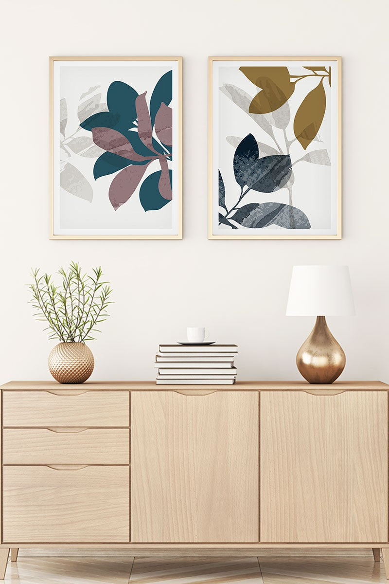 Conjunto de 2 Quadros Decorativos MDF Emoldurados 30x40cm - Multicolor com Moldura de Madeira Maciça