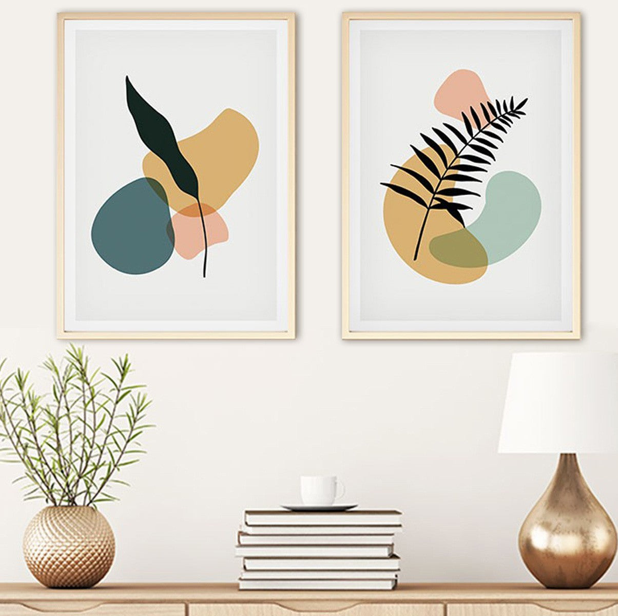 Conjunto de Quadros Decorativos Huhu124 50x70 cm (2 Peças) Multicolor em MDF com Moldura em Madeira Maciça