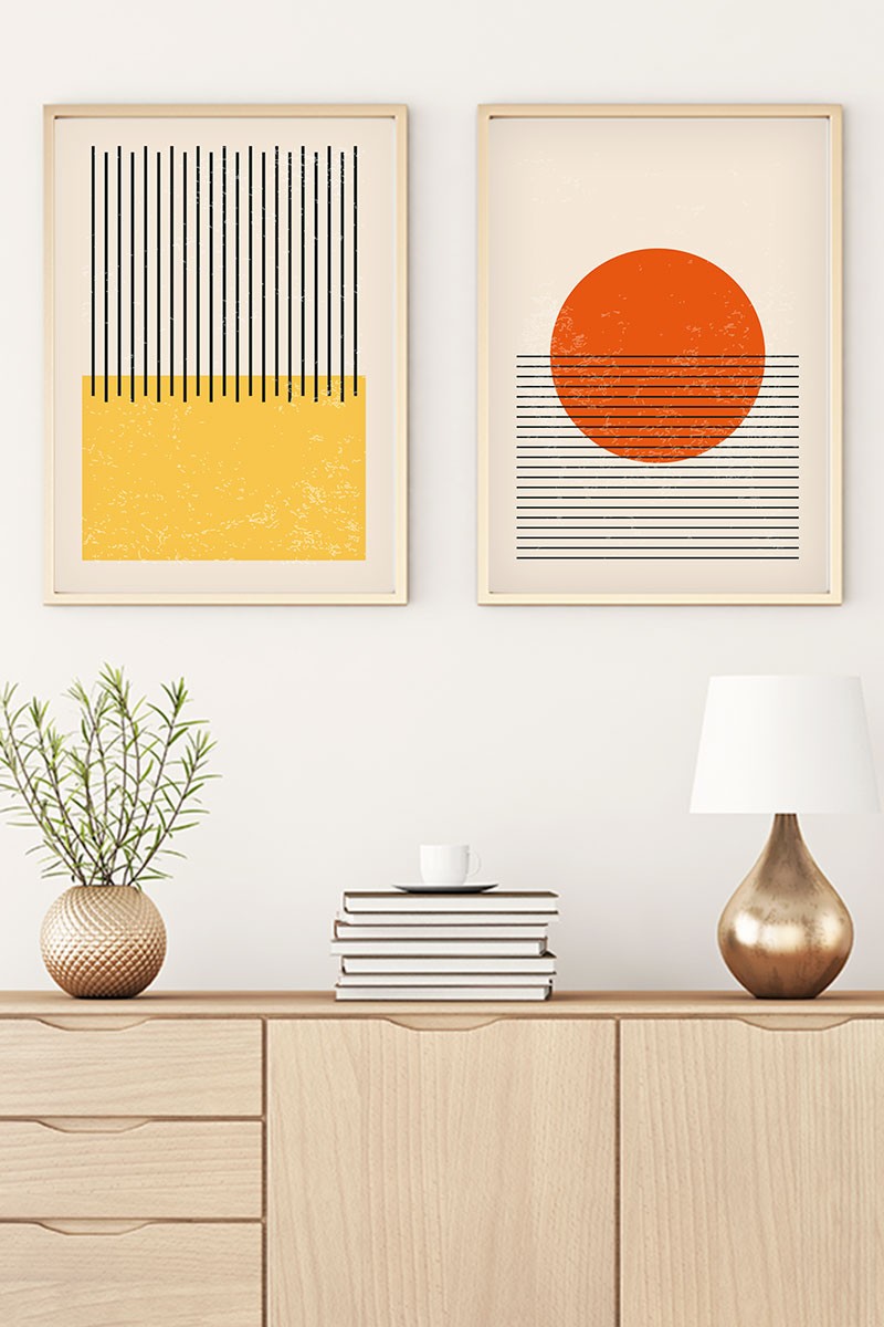 Conjunto de 2 Quadros Decorativos MDF Emoldurados Multicolor 20x30cm - Moldura Madeira Maciça