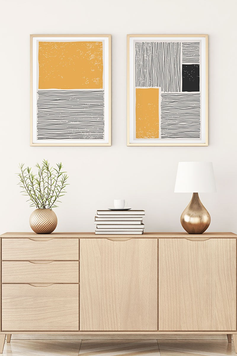 Conjunto de 2 Quadros Decorativos MDF Emoldurados 30x40cm - Multicolor com Moldura de Madeira Maciça
