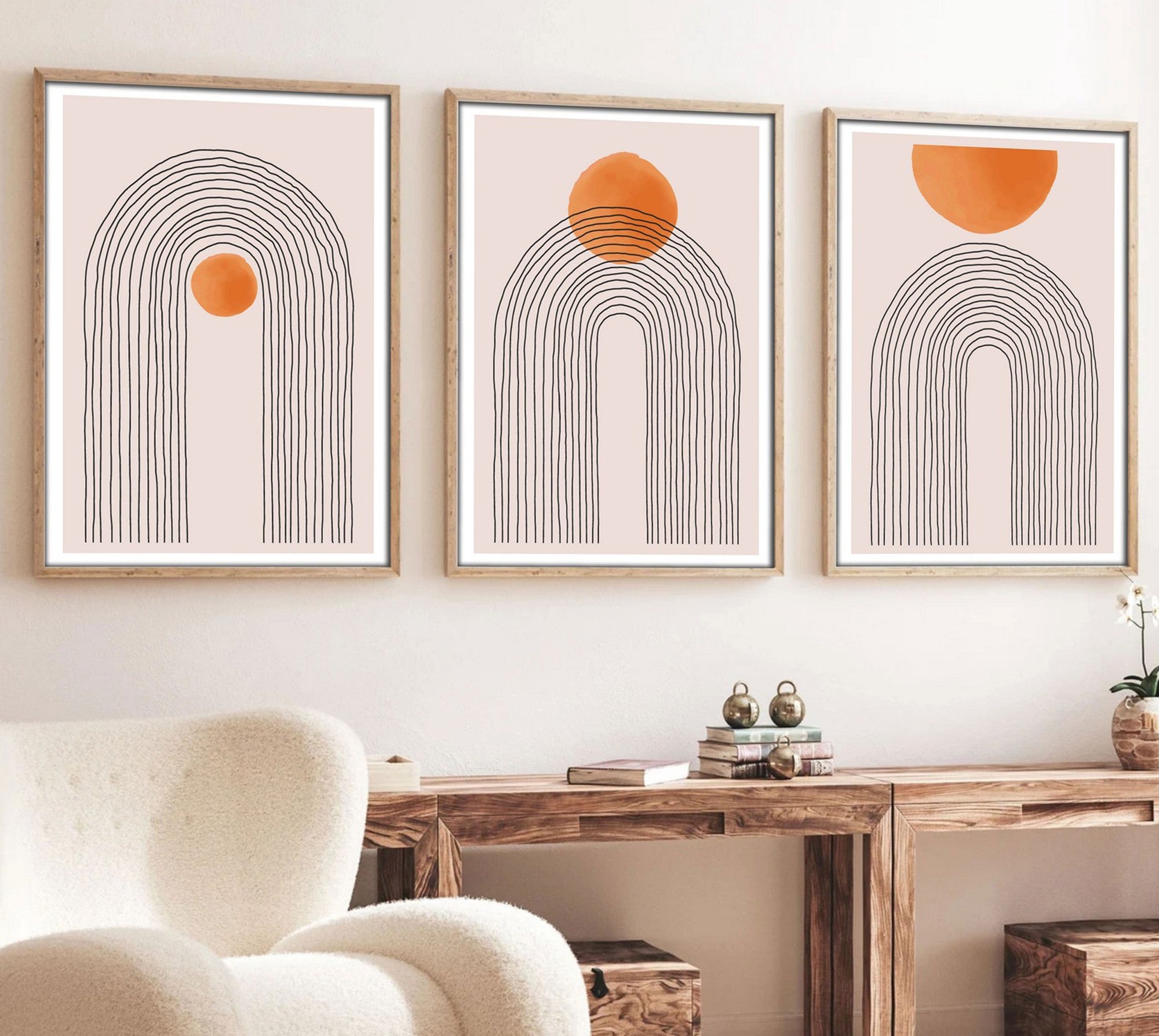 Quadro Decorativo MDF Emoldurado Multicolor 70x50cm - Conjunto 3 Peças Madeira Maciça