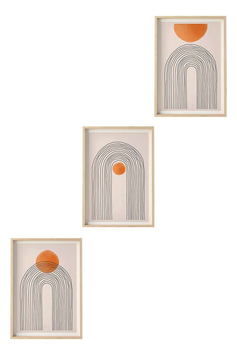 Quadro Decorativo MDF Emoldurado Multicolor 70x50cm - Conjunto 3 Peças Madeira Maciça