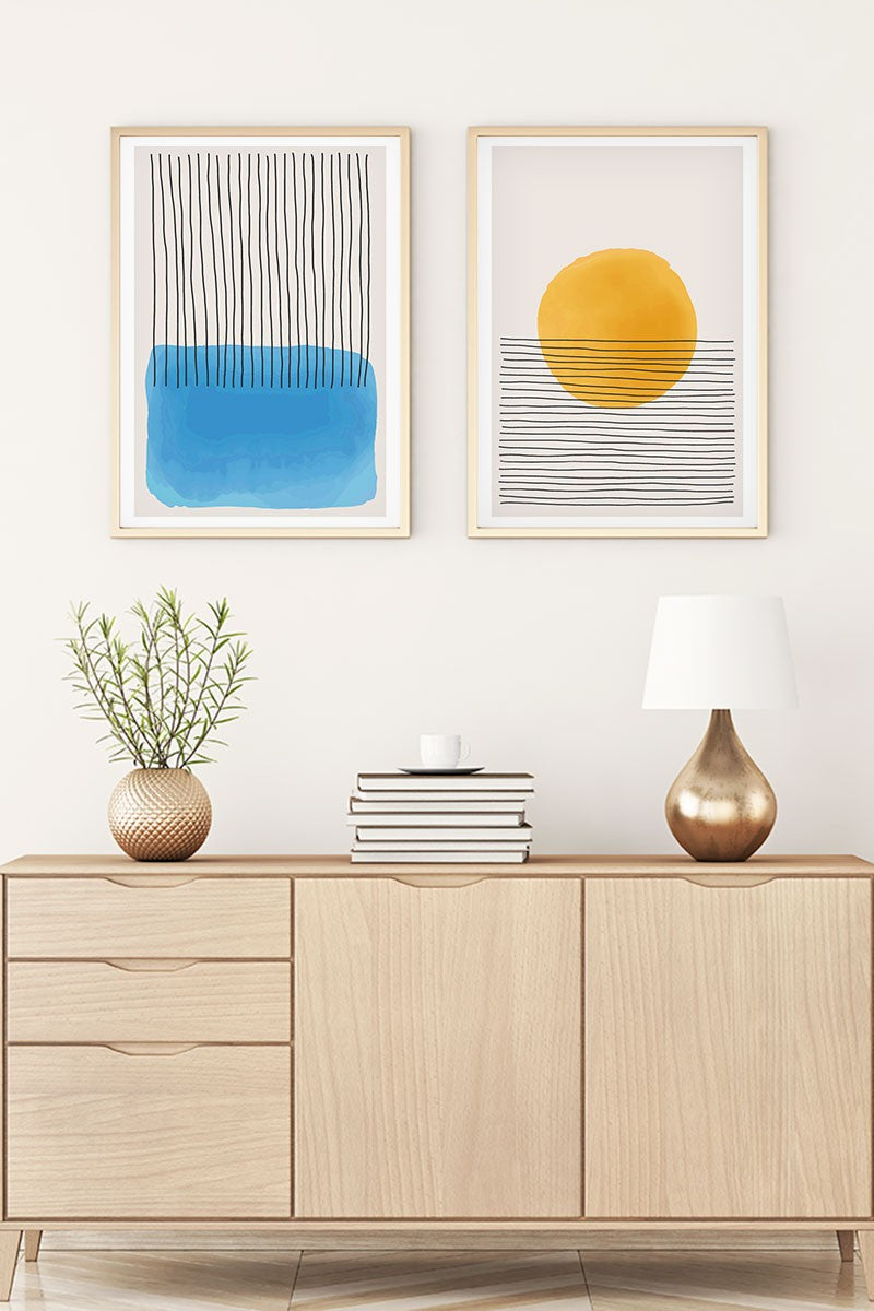 Conjunto de 2 Quadros Decorativos MDF Emoldurados Multicolor 35x50cm - Madeira Maciça