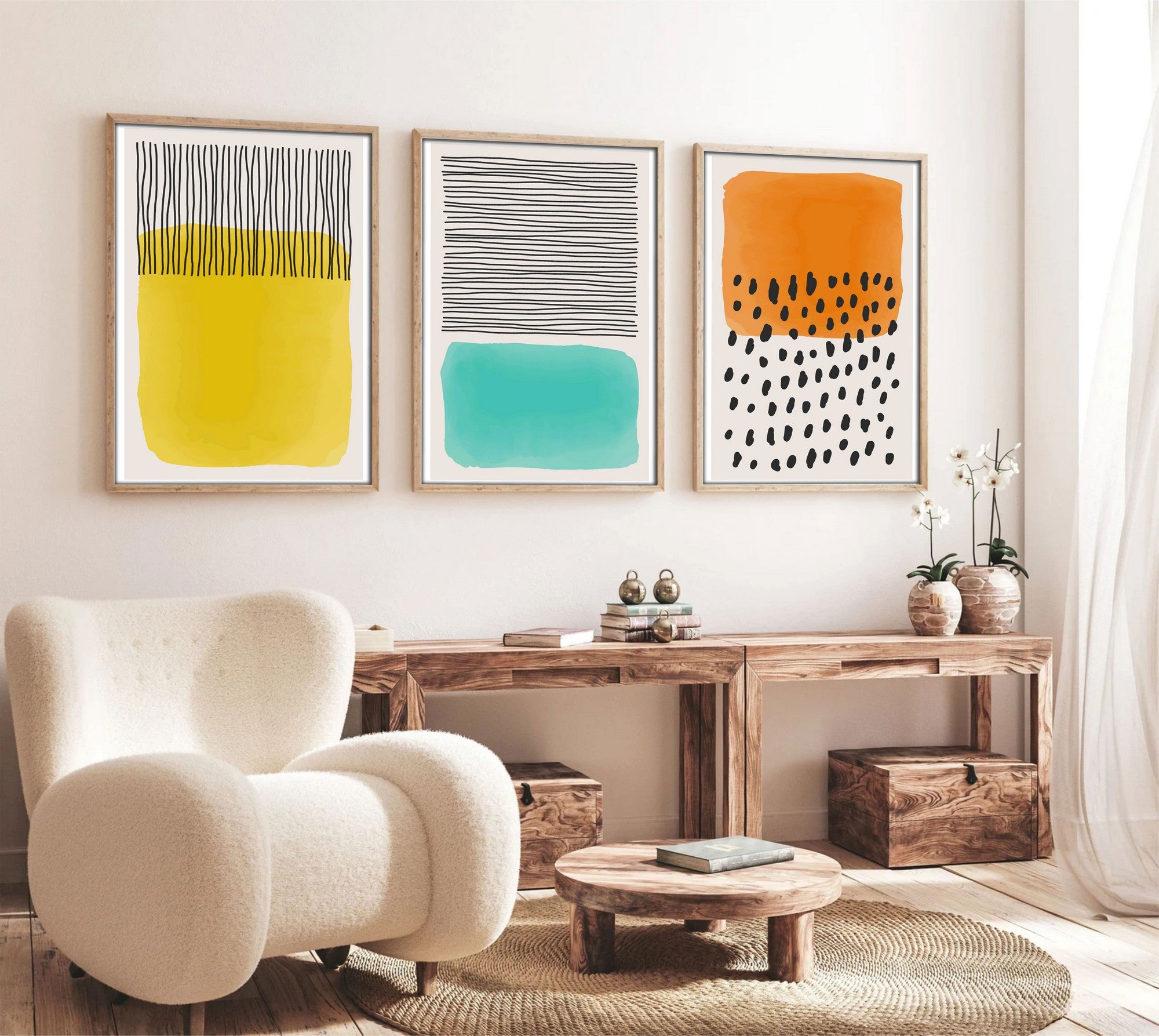 Quadro Decorativo MDF Emoldurado Multicolor 20x30cm - Conjunto 3 Peças Madeira Maciça