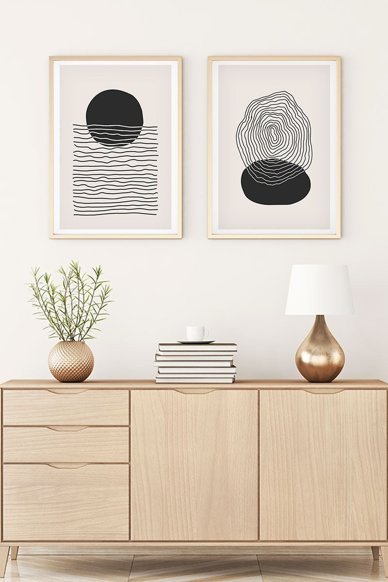 Huhu138 – Conjunto de 2 Quadros Decorativos em MDF com Moldura de Madeira Maciça, 20 x 30 cm – Multicolor