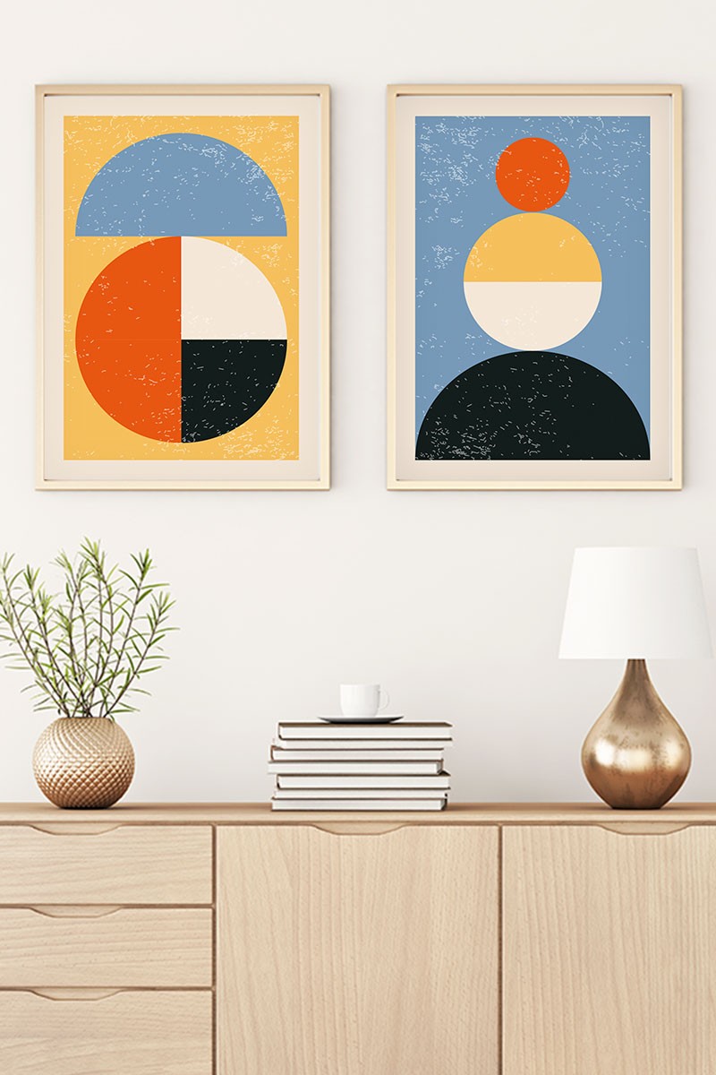 Conjunto de 2 Quadros Decorativos MDF Emoldurados 30x40cm - Multicolor com Moldura de Madeira Maciça