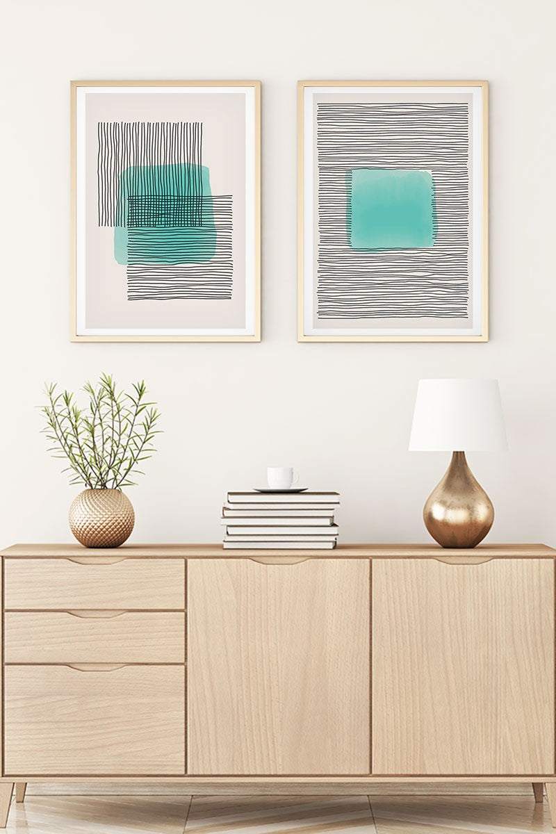 Quadro Decorativo MDF Emoldurado Multicolor Huhu141 - 2 Peças 35x50cm Madeira Maciça