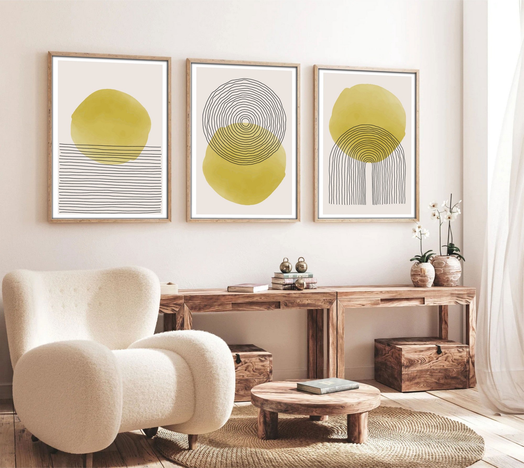 Quadro Decorativo MDF Emoldurado Multicolor 35x50cm - Conjunto 3 Peças Madeira Maciça